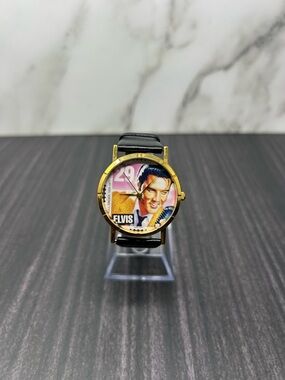 Elvis Presley Rock & Roll Singer Gold Tone Stamp Design Quartz Watch